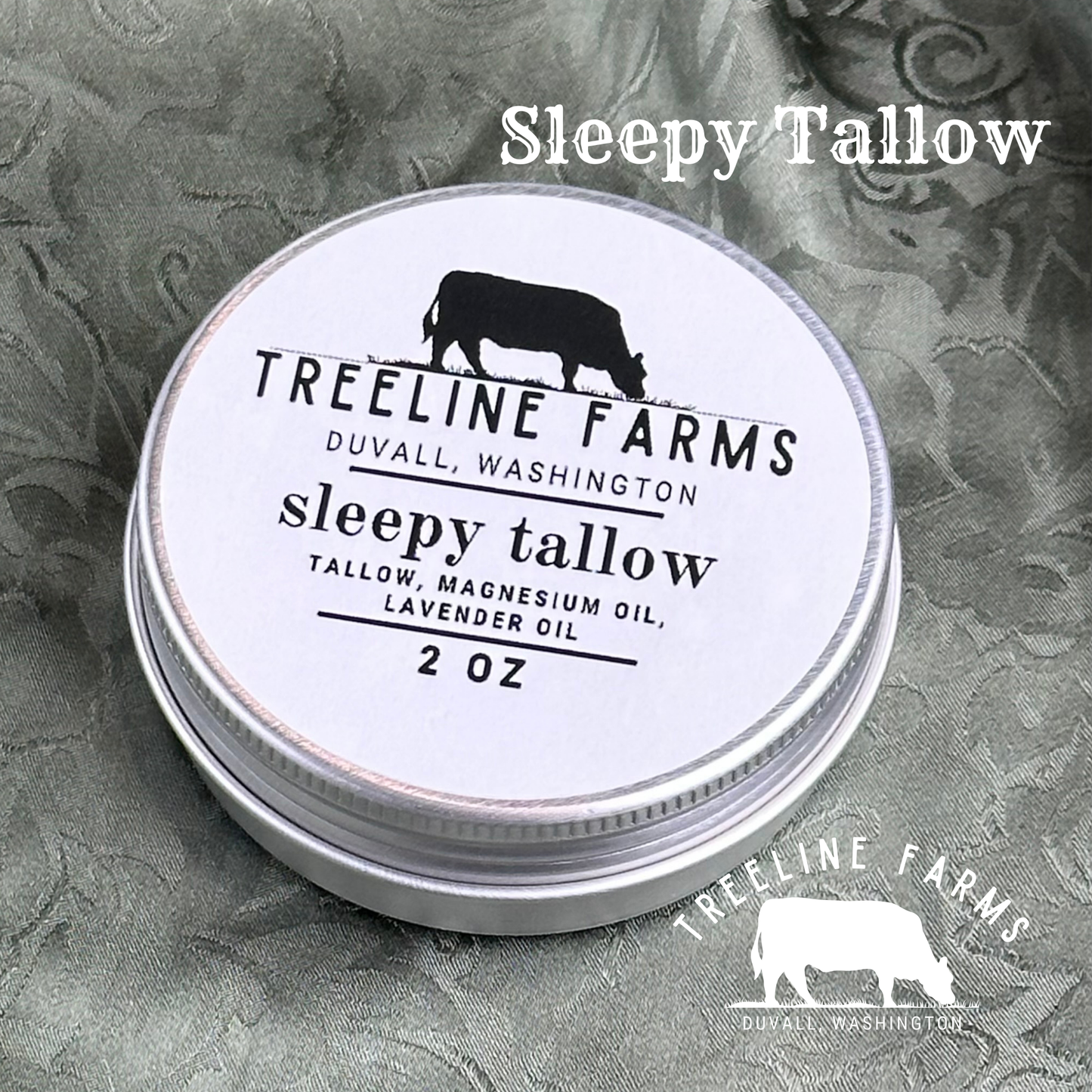 Two ounce tin of our tallow, magnesium oil, and lavender oil blend to support relaxation and rest.