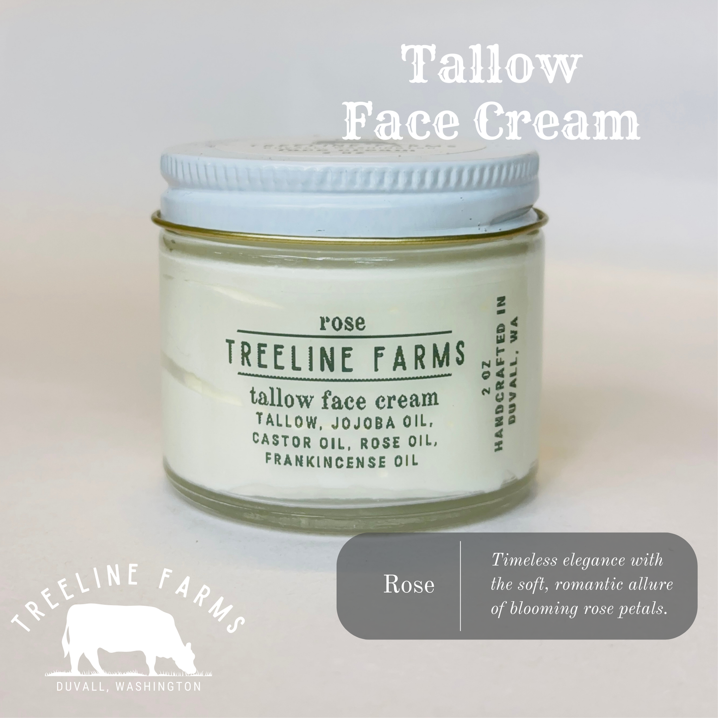 Jar of Tallow Face Cream from Treeline Farms on a light background